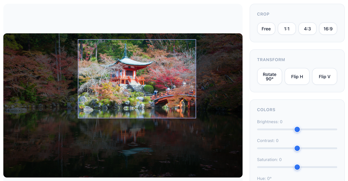 Image editor with crop tool active