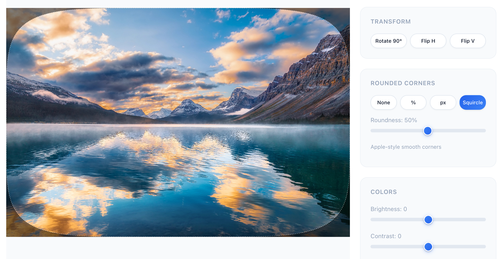 Rounded corners options in image editor